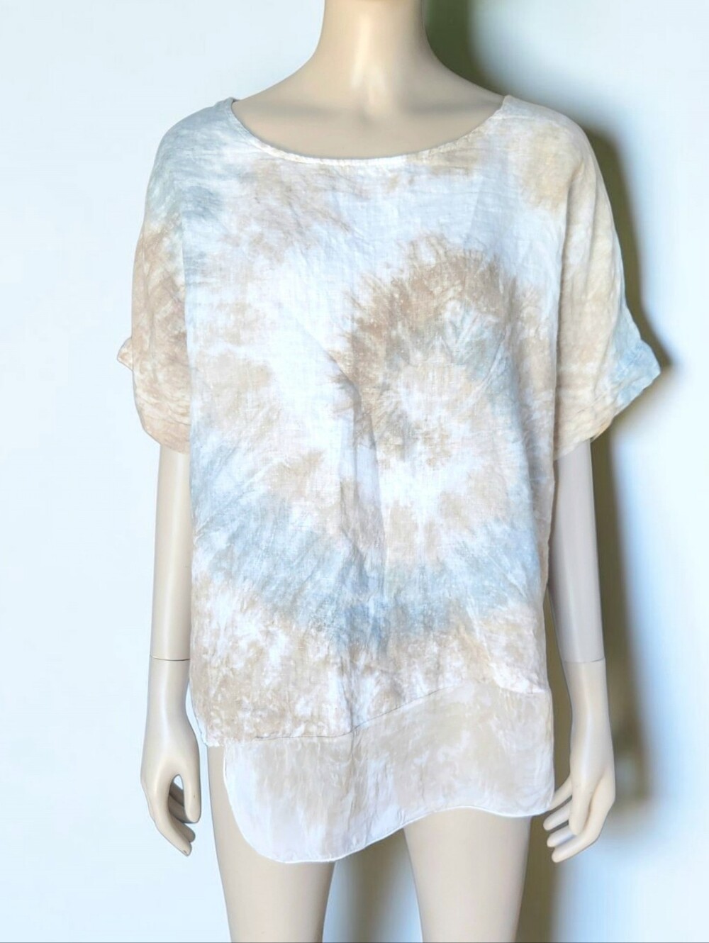 Valentina Naldi Linen Tie Dye Boxy Oversized Top Womens S Earth Tone Layered